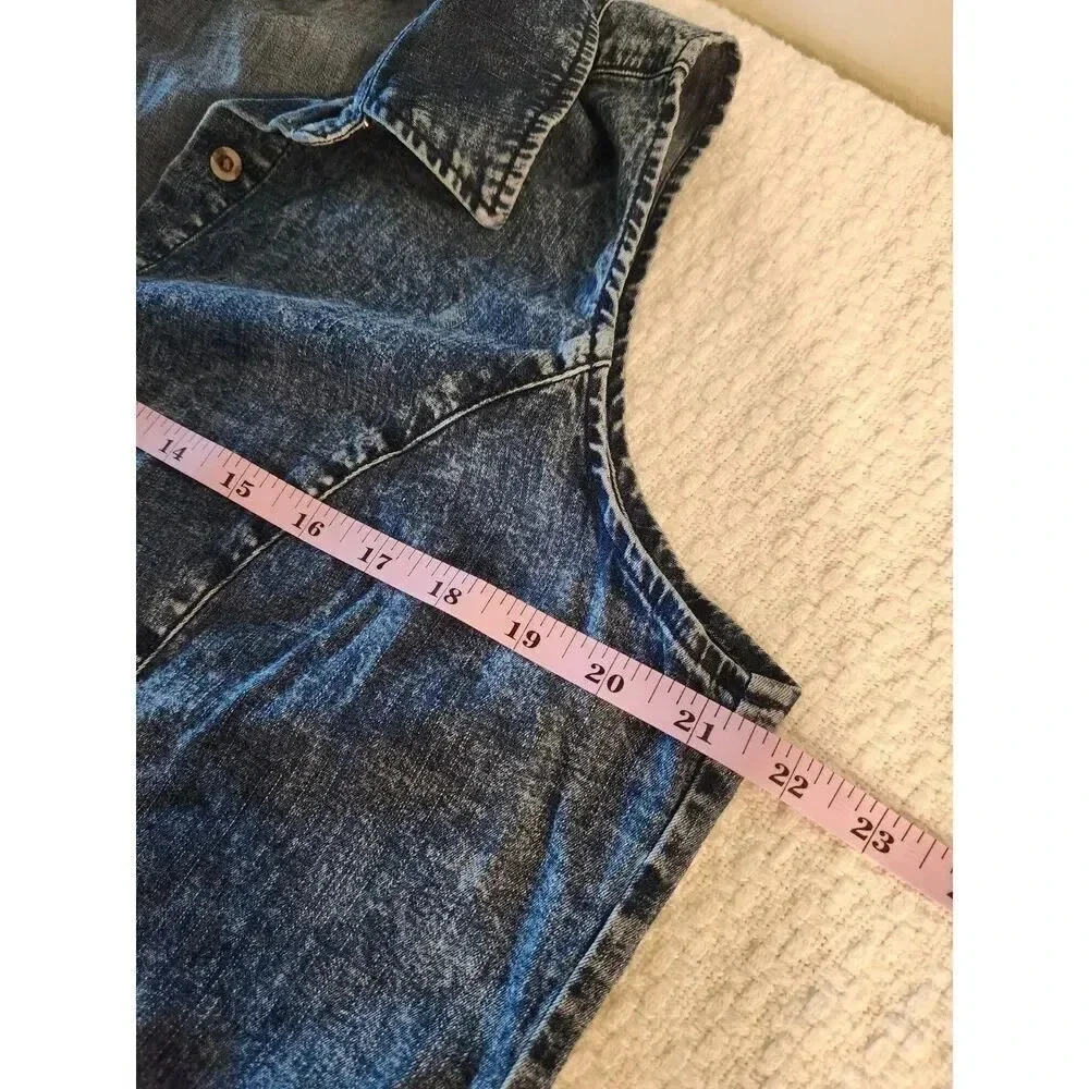 LOGO by Lori Goldstein Sleeveless Acid Wash Denim Button Up Asymmetric Dress - Picture 6 of 9